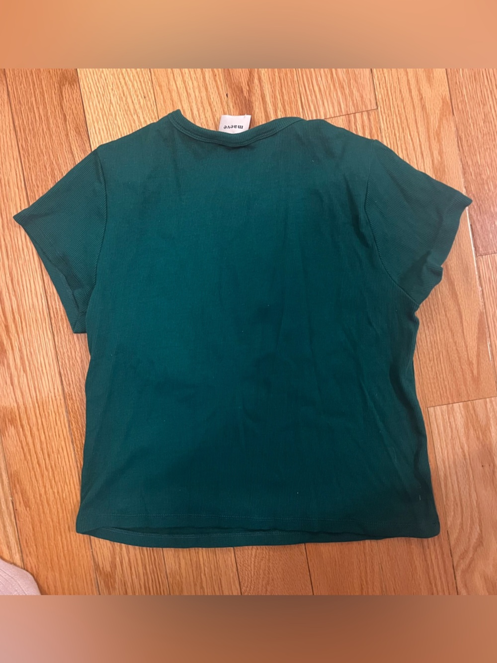 Anthropology Maeve Teal Ribbed Short Sleeve Cropped Tee - Picture 3 of 3